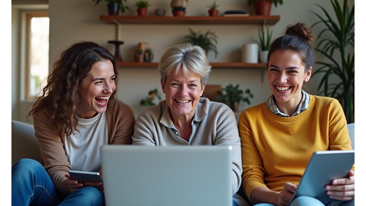 Diverse group of adults engaging in an online wellness community.