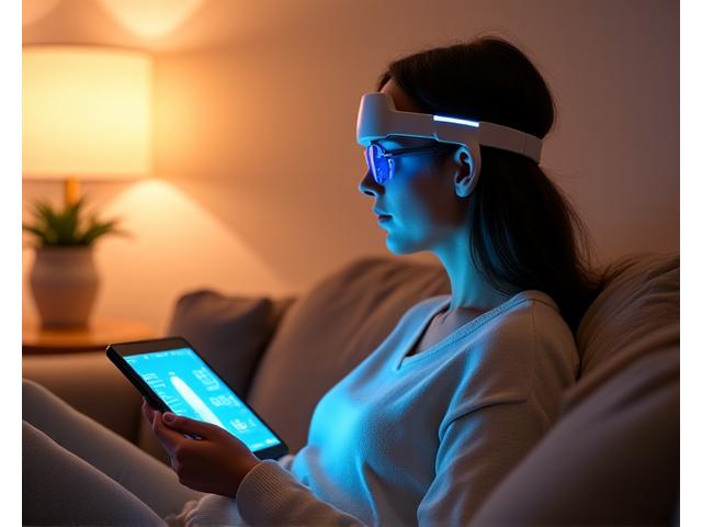 Woman meditating with VR headset