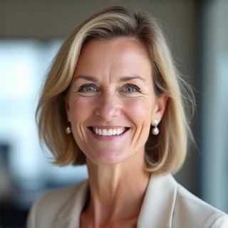 Smiling Dr. Patricia M., a professional woman in her early 50s, looking vibrant and healthy