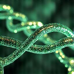 Illustration of complex peptide chains interacting at a cellular level