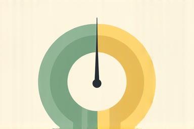 Illustration of a simple gauge or dial representing hunger and fullness, with a needle pointing to a balanced middle. Soft, inviting colors.