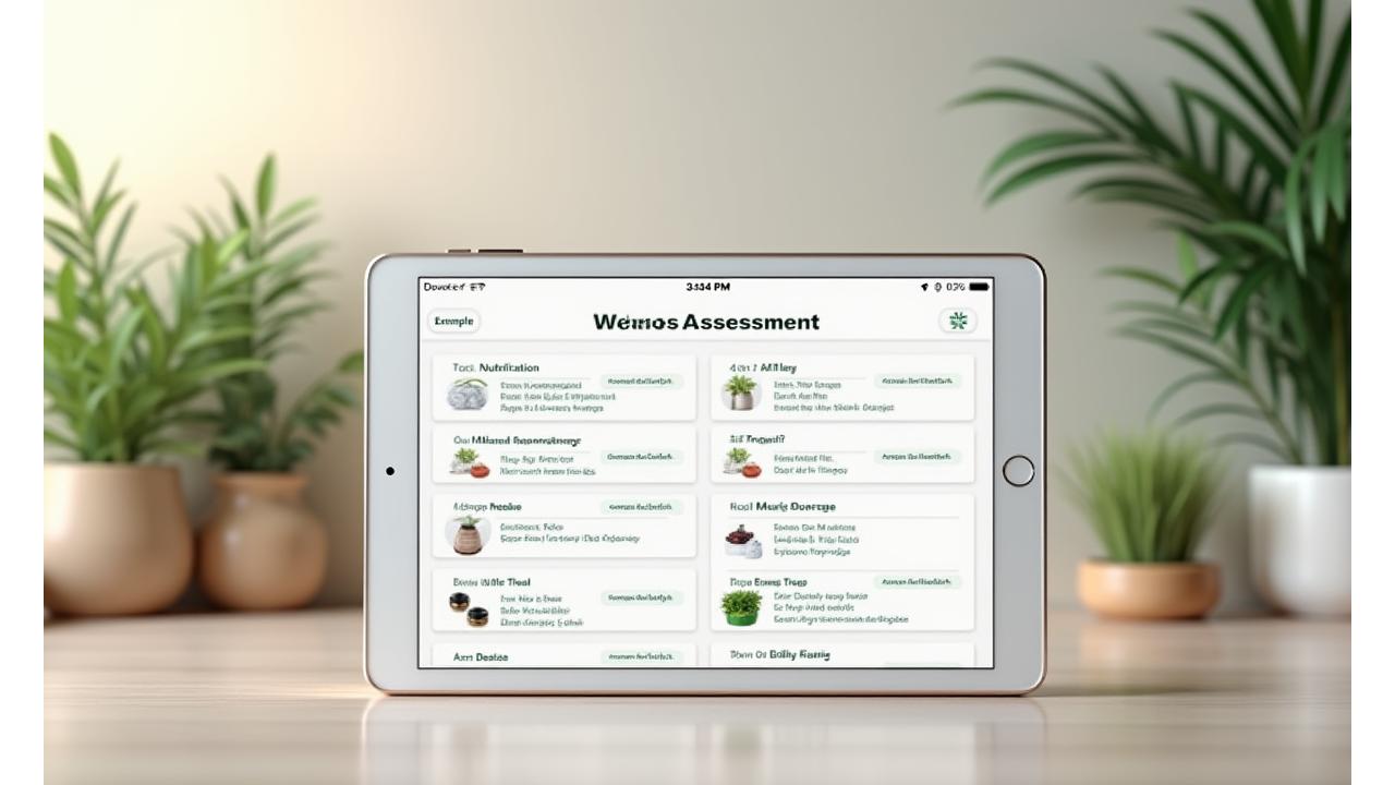 Interactive assessment tool preview showing personalized product suggestions for wellness, lifestyle, and beauty