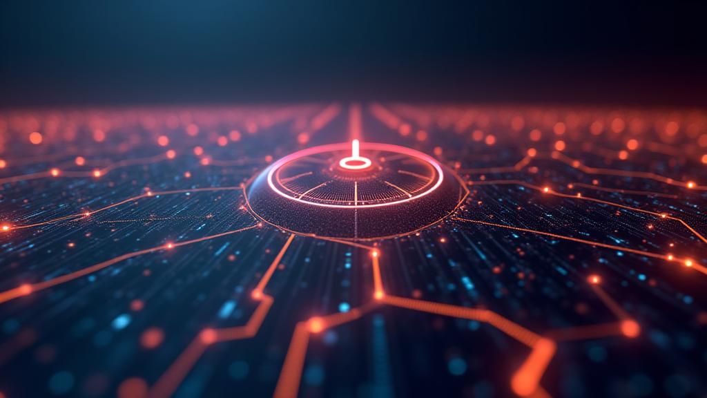 A network of glowing lines and nodes depicting a stable, interconnected digital service, with a subtle clock icon indicating uptime and maintenance. The environment is clean and technical.