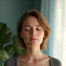 Person meditating peacefully in a serene environment, symbolizing mental well-being.